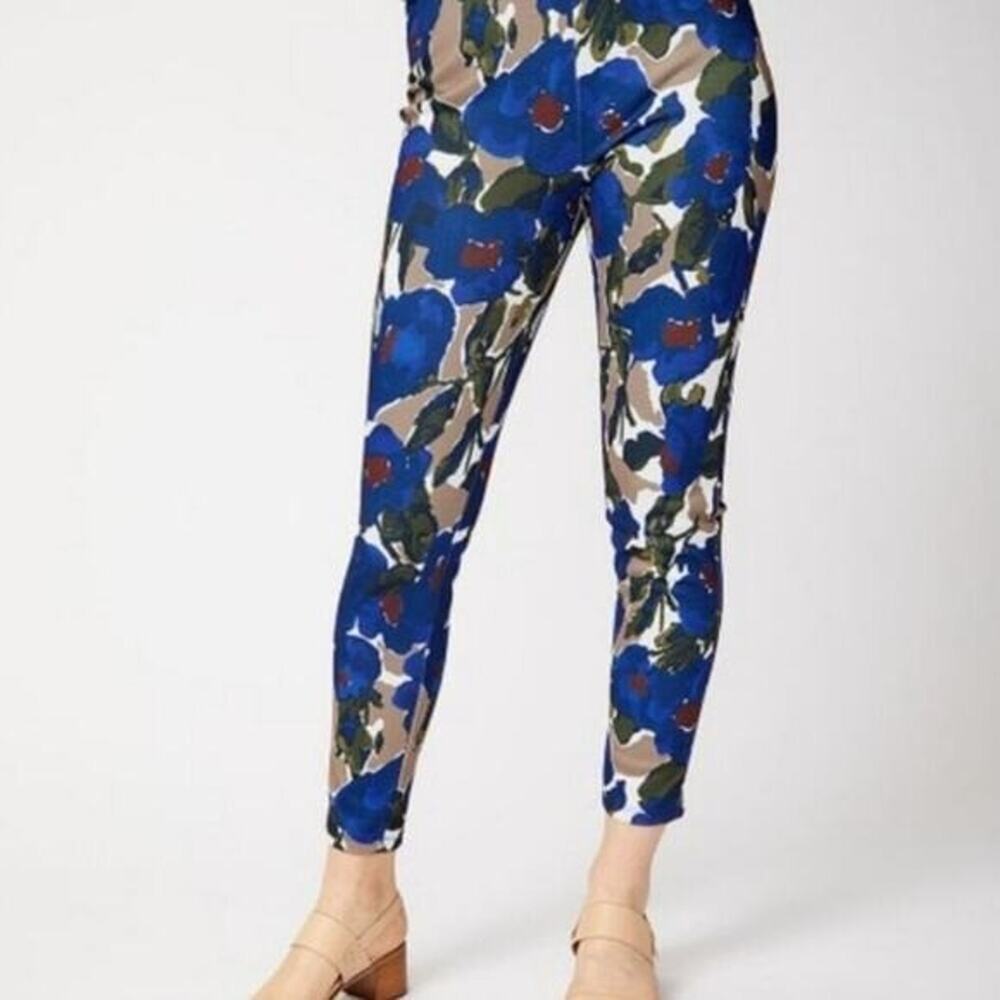 Nanette Lepore Blue Tan Abstract Rose Floral Leggings size XS Small NEW!